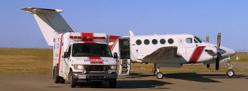 Fixed-wing King Air 200 BE-200 emergency medical aircraft based at or near Lampman Airport for med-evac and life-flight services may be listed in our database. Air ambulance is not a service we market as a core competency. 